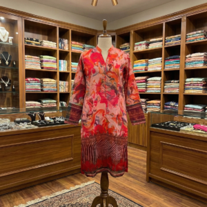 Vibrant Coral Fusion – Printed 1-Piece Kurti