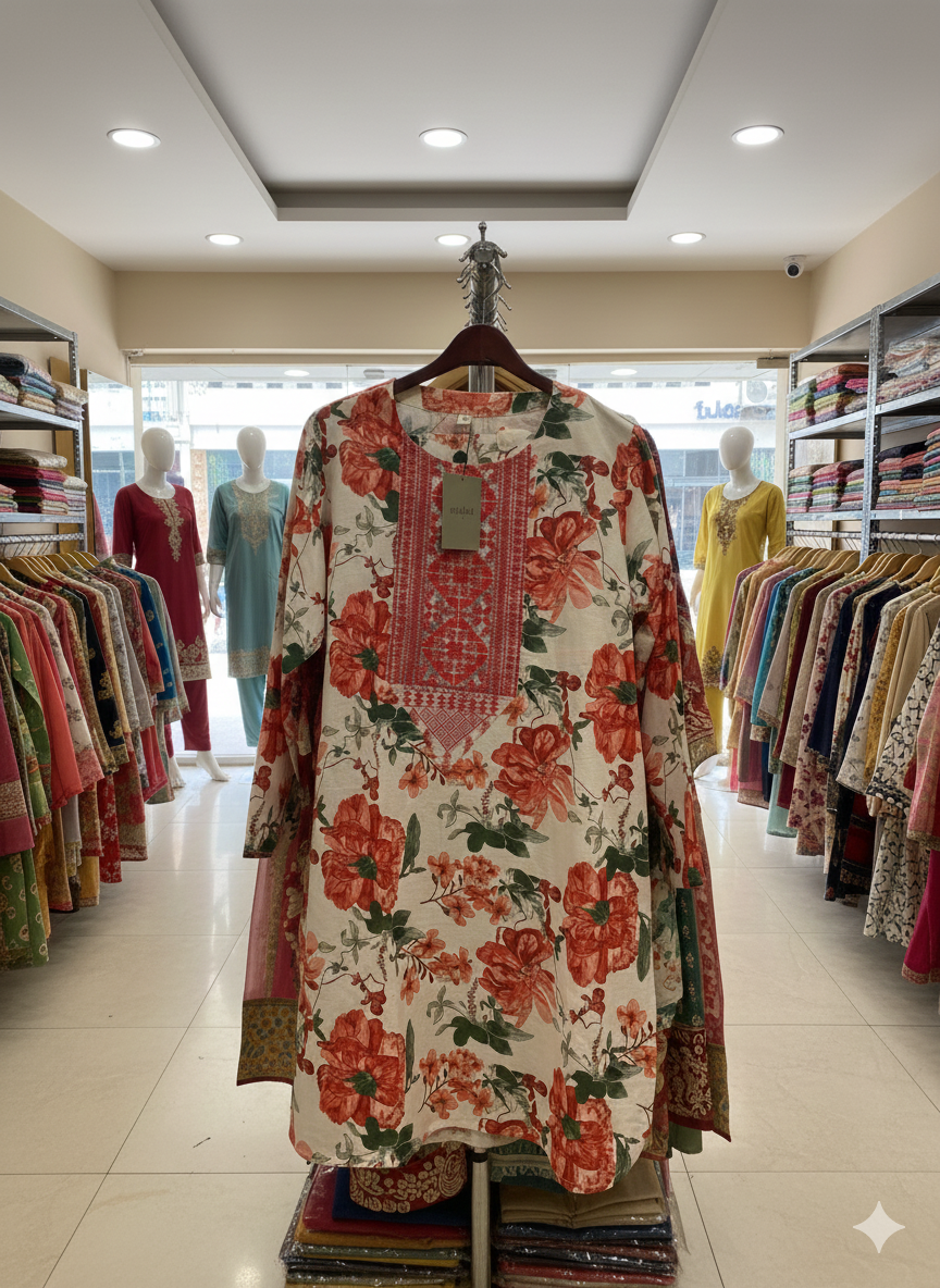 Crimson Bloom – Embroidered 2-Piece Ensemble