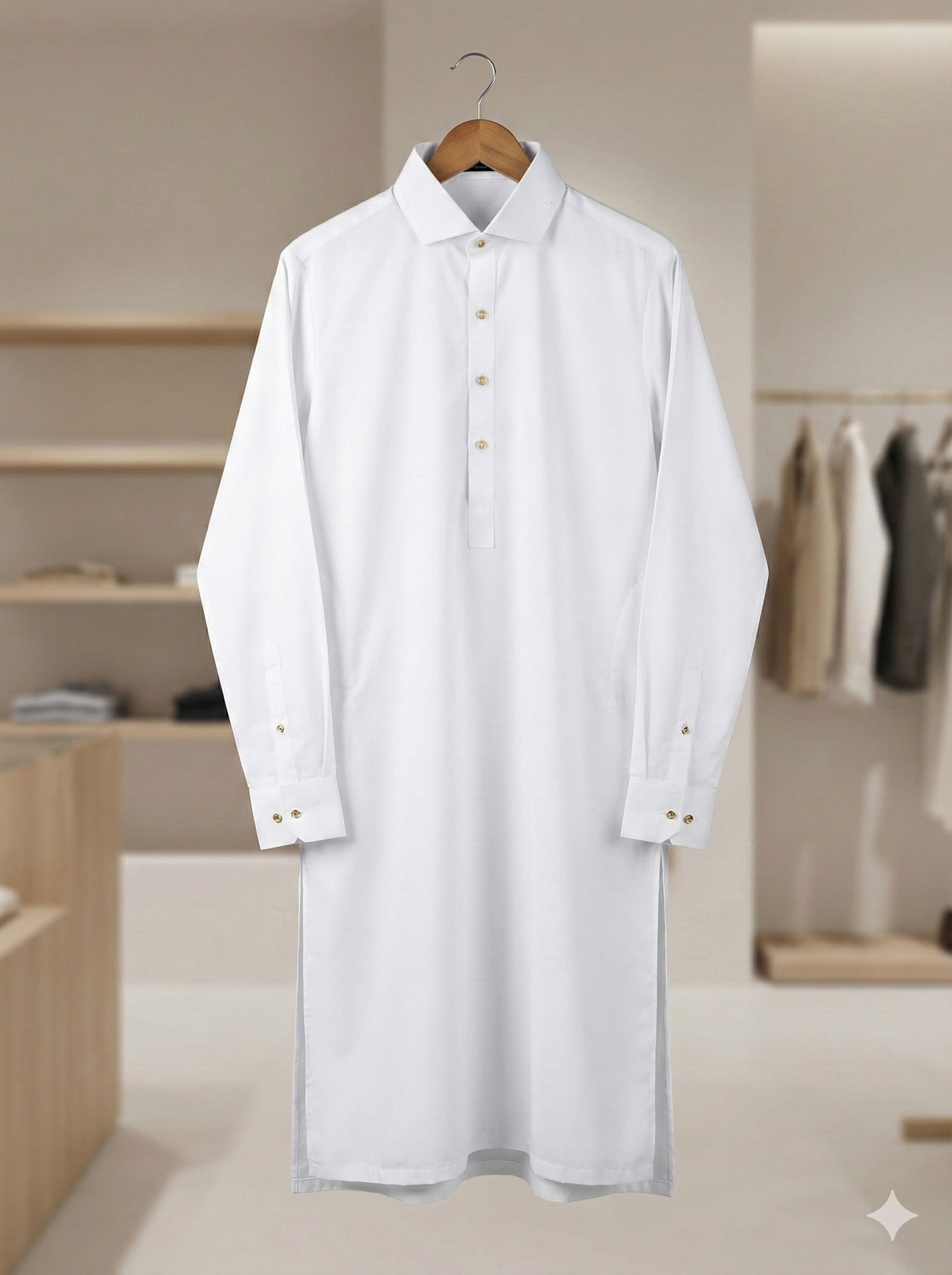 The Executive White – Classic Collared Kameez