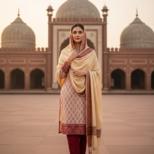 Heritage Beige & Maroon Embroidered Shawl