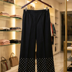 Black Polka Dot & Geometric Printed Wide-Leg Trousers