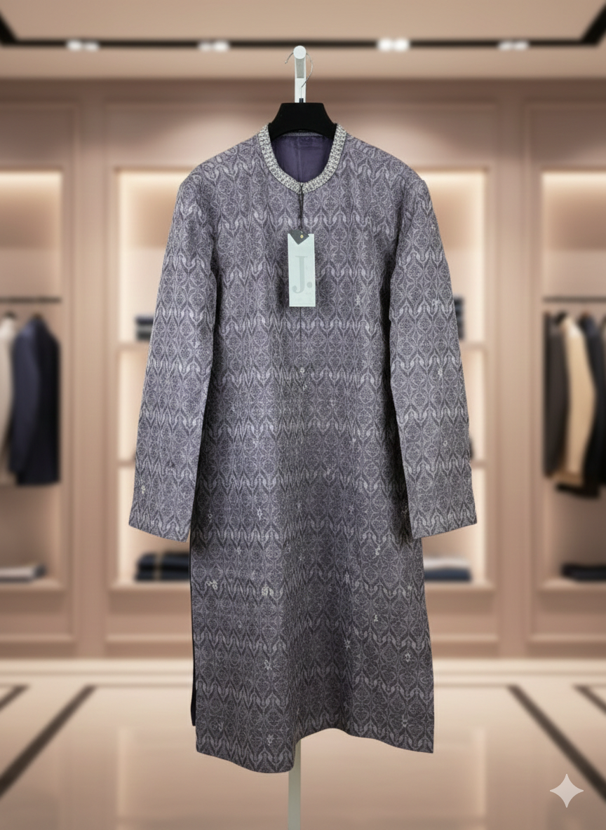 Steel Grey – Patterned Jacquard Festive Kurta