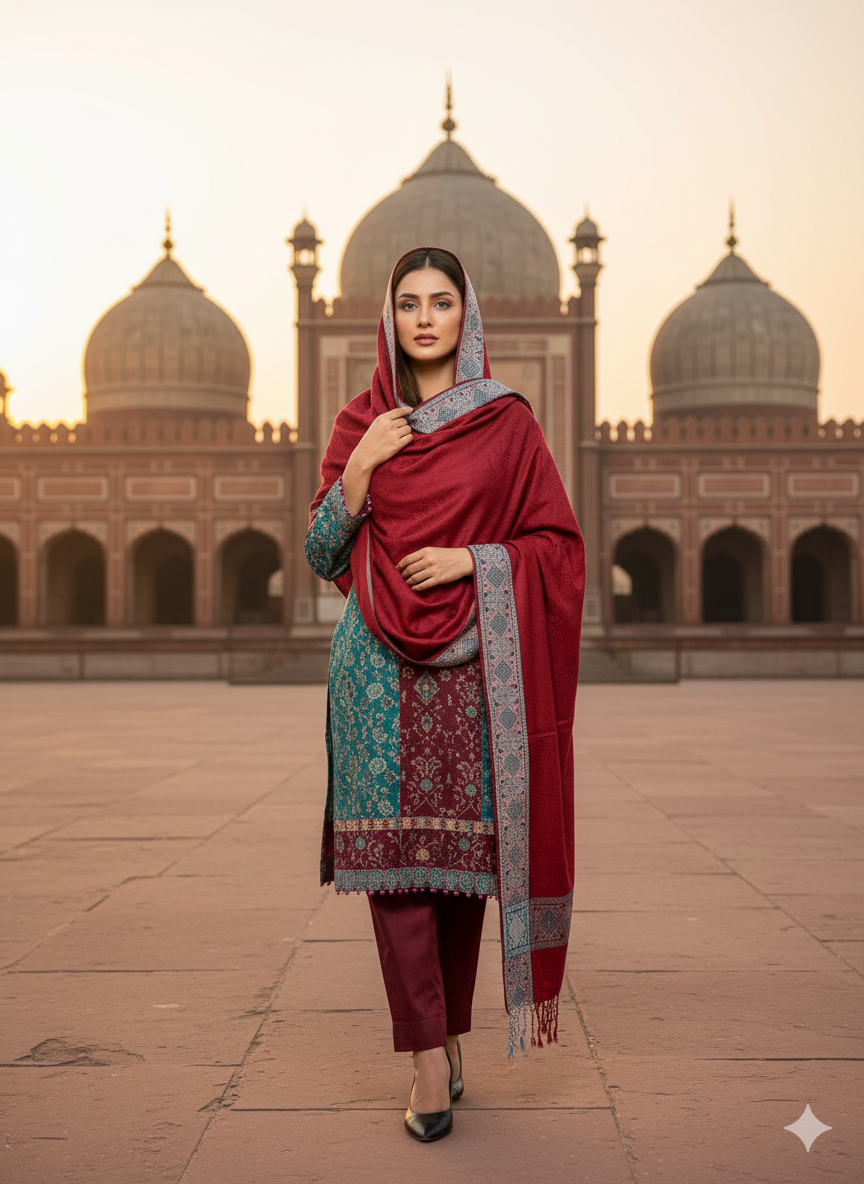 Royal Crimson Embroidered Shawl