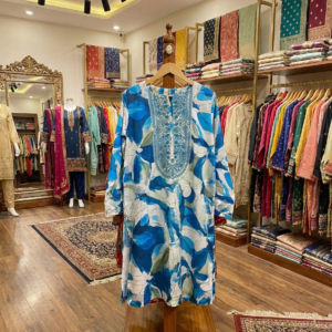 Azure Abstract – Embroidered 2-Piece Ensemble