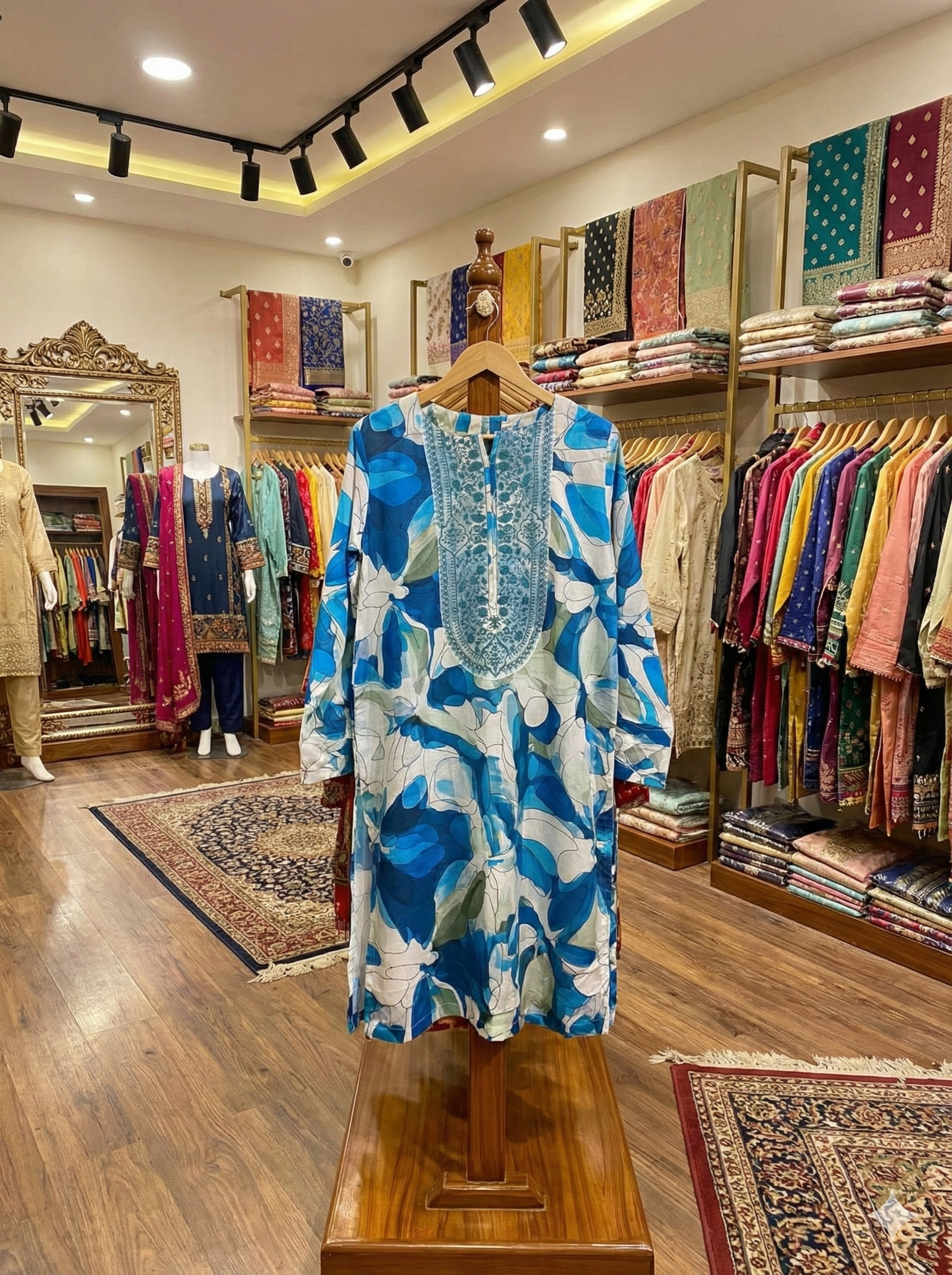 Azure Abstract – Embroidered 2-Piece Ensemble