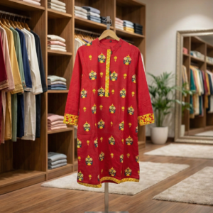 Radiant Crimson – Geometric Folk Print Kurti