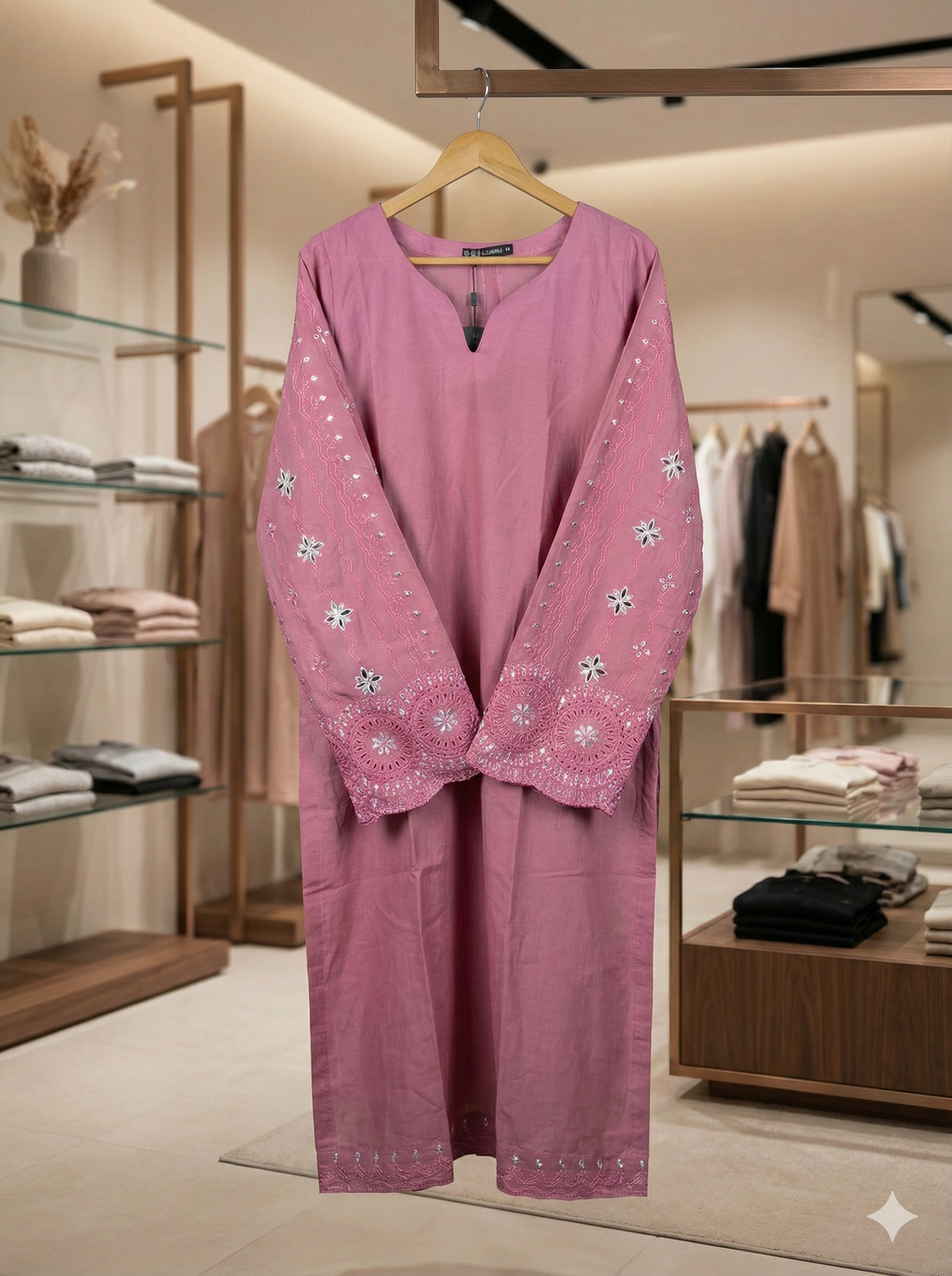 Serene Mauve – Mirror & Cutwork Embroidered Kurti