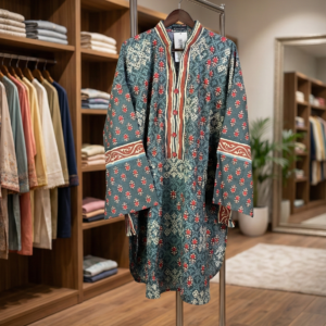 Teal Heritage – Geometric Block Print Kurti