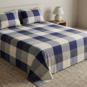 Ideas Home – Navy & White Gingham Check King Size 3-Piece Bedsheet Set