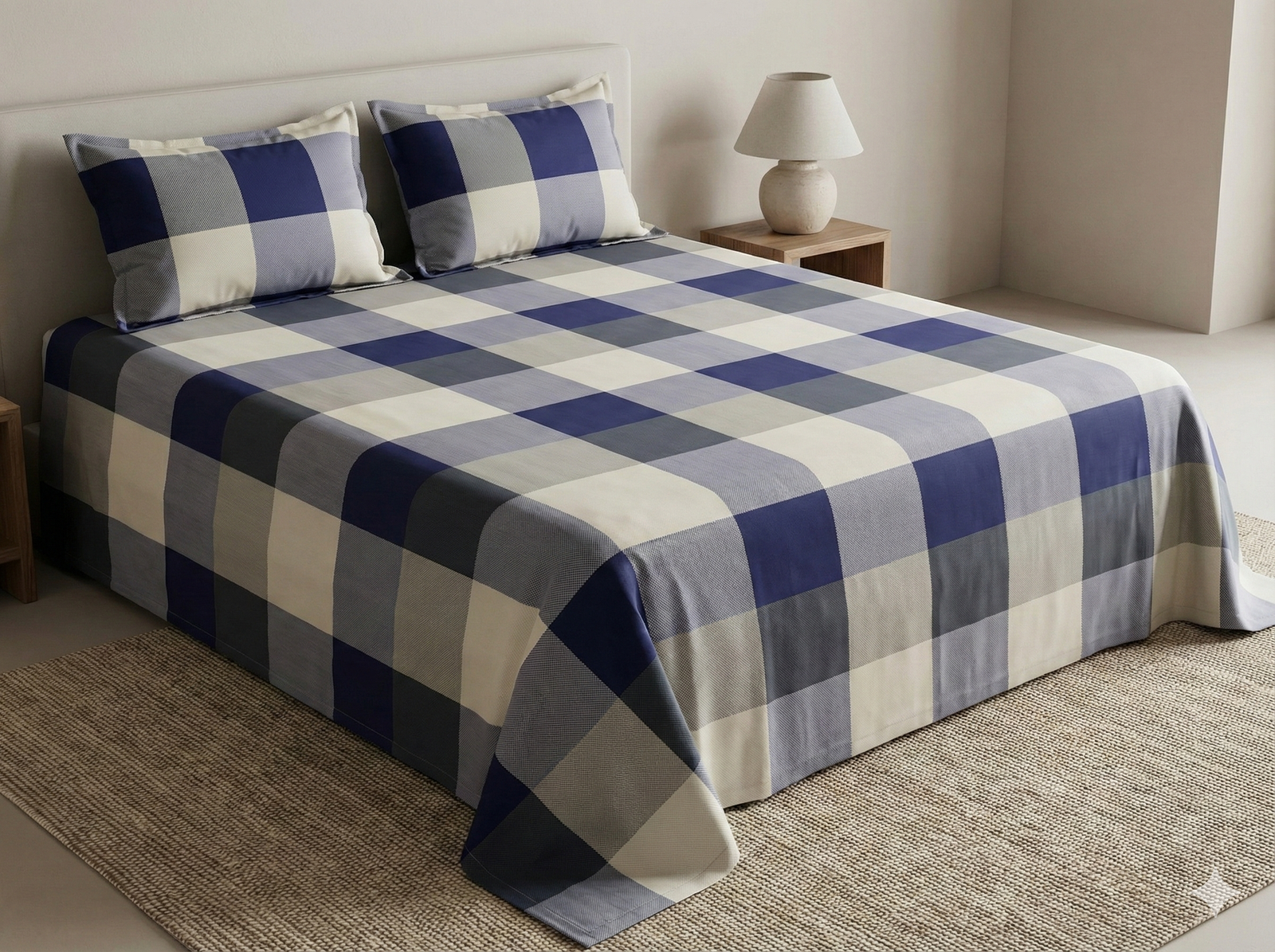 Ideas Home – Navy & White Gingham Check King Size 3-Piece Bedsheet Set