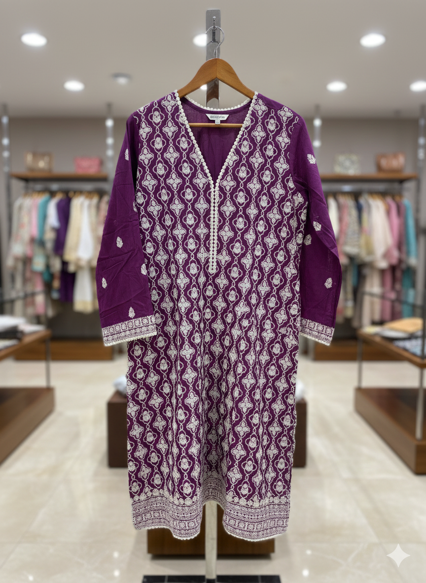 Amethyst Allure – All-Over Embroidered Kurti