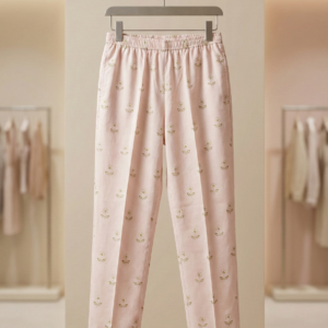 Blush Pink Floral Printed Cotton Trousers