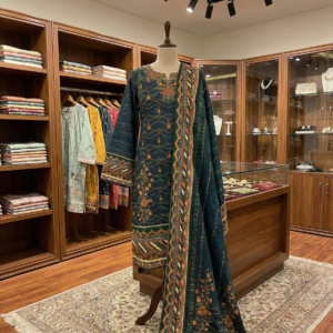 Bin Saeed – Forest Green Ethnic Print 3-Piece Lawn Suit