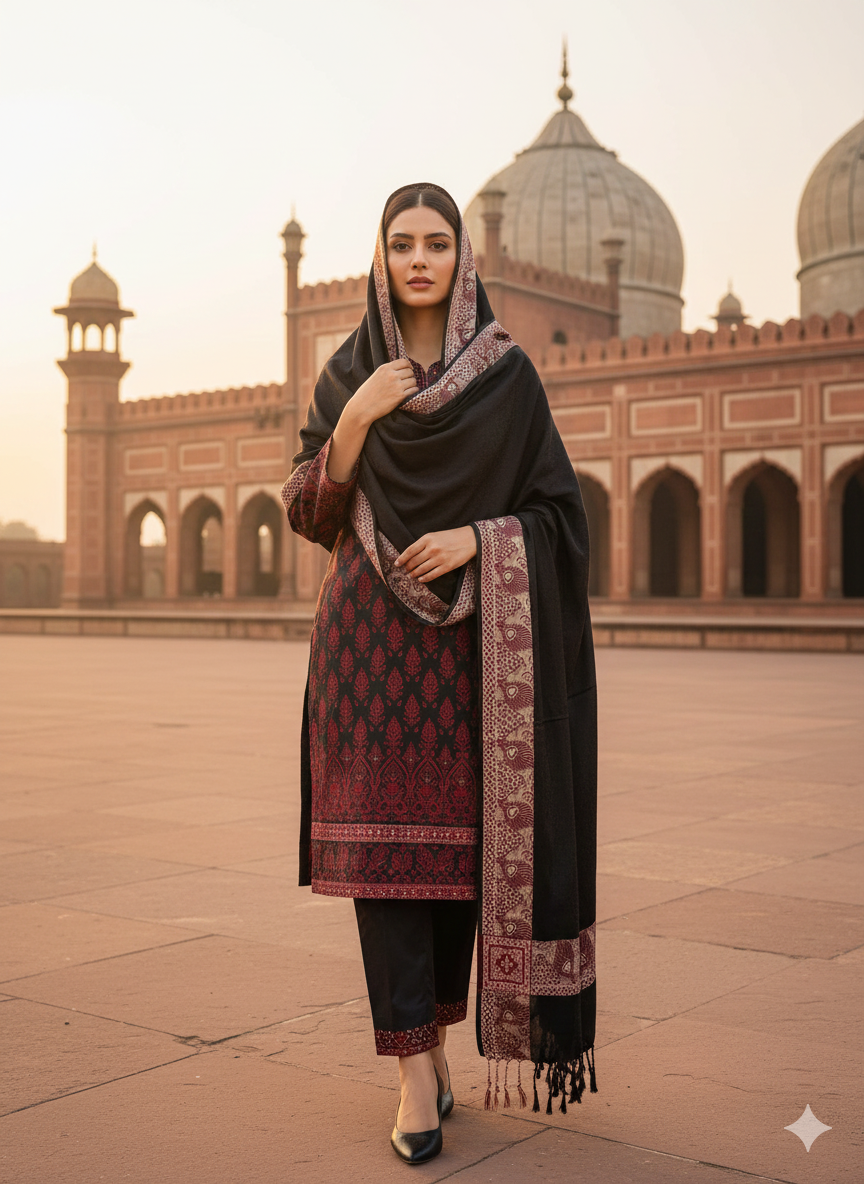 Midnight Heritage Border Shawl