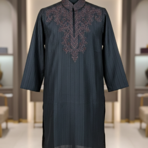 Midnight Stripe – Embroidered Yoke Kurta