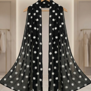 Midnight Bloom Embroidered Chiffon Dupatta