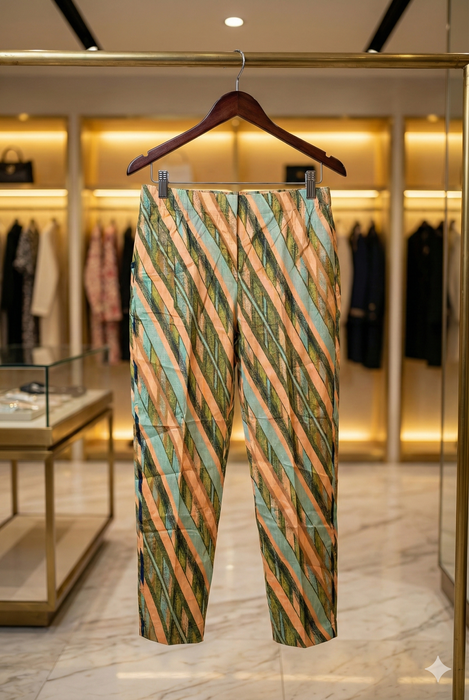 Abstract Diagonal Stripe Printed Trousers
