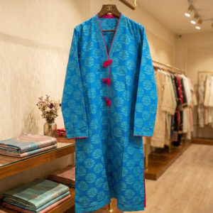 Electric Cyan – Tasseled Jacquard Style Kurti