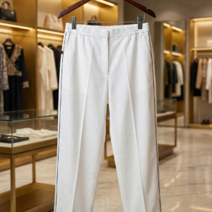 White Cigarette Pants with Contrast Black Piping