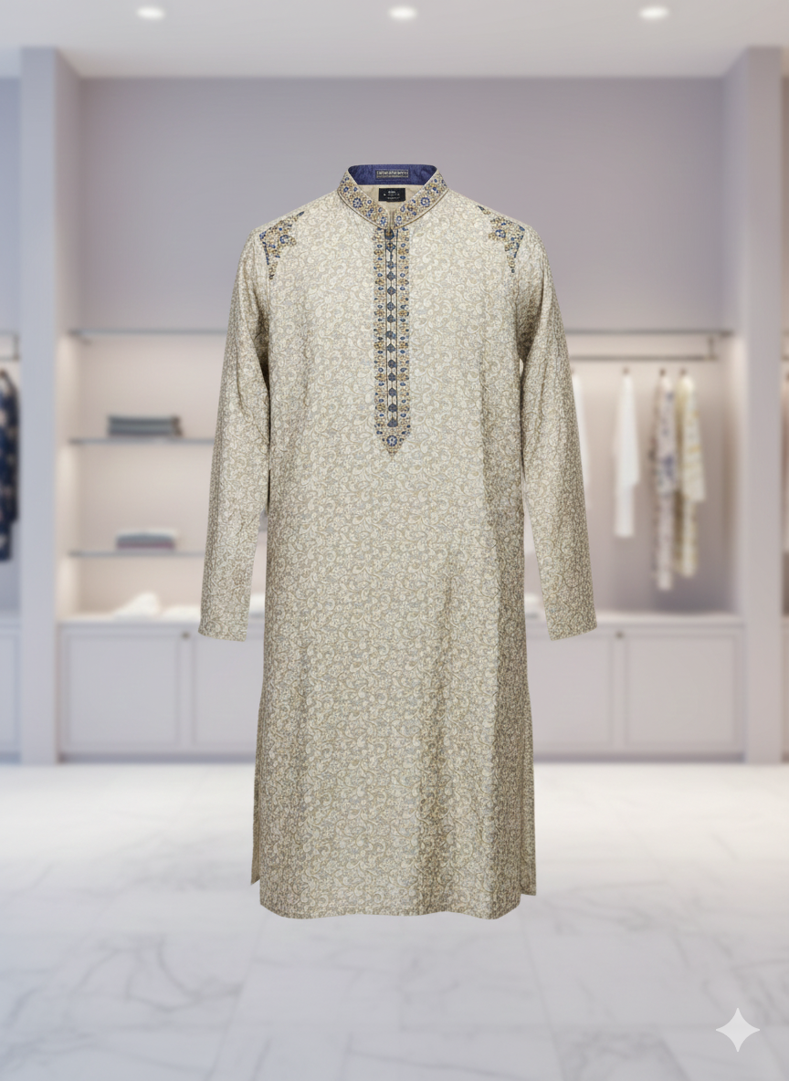 Ivory Scroll – Shoulder Embroidered Kurta