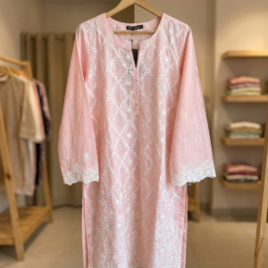 Blush Harmony – All-Over Embroidered Kurti