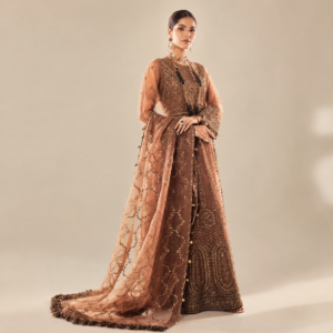 Alkaram Studio – Mocha Gold Embroidered Formal Maxi