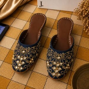 Navy Blue Zari & Stone Work Embroidered Khussa