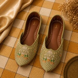 Sage Green Floral Embroidered Handcrafted Khussa