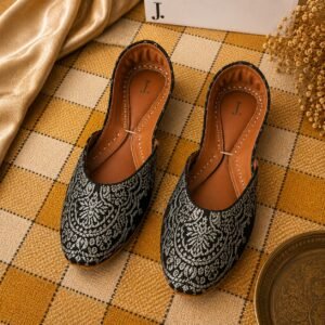 Black Silver Tilla Embroidered Handcrafted Khussa