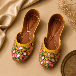 Mustard Yellow Mirror Work Handcrafted Khussa