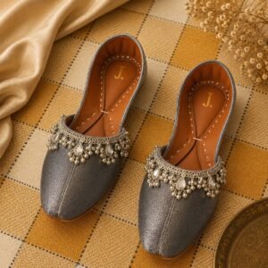 Gunmetal Grey Payal Embellished Handcrafted Khussa